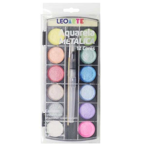 Aquarela Metálica 12 Cores + Acqua Brush + Pincel Leoarte - Leonora Imagem de Aquarela Metálica 12 Cores + Acqua Brush + Pincel Leoarte