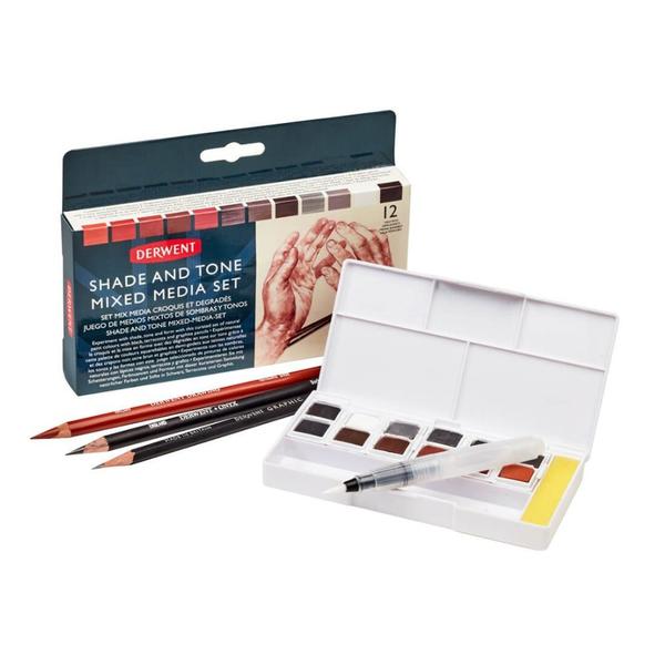 Imagem de Aquarela Pastilha Derwent Mixed Media Set 12 Cores