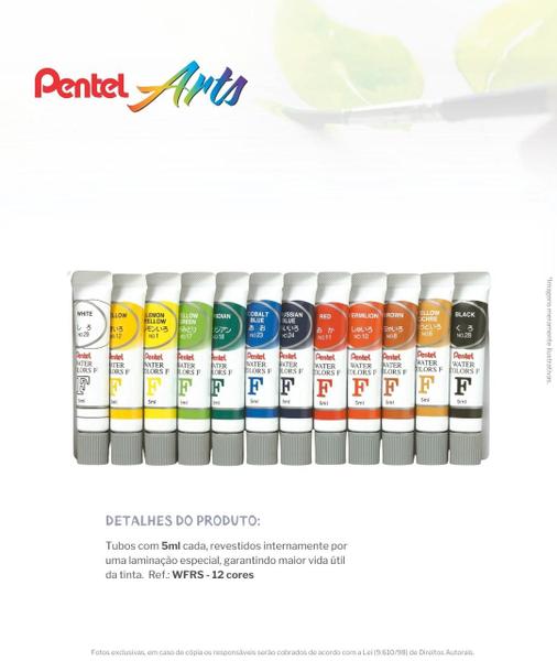 Imagem de Aquarela Water Colours 12 Cores Tinta Para Pintura Artística Pentel Arts