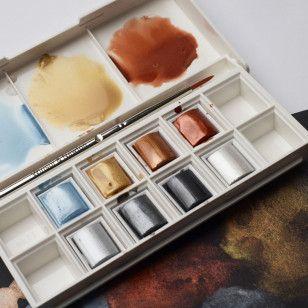 Imagem de Aquarela Winsor & Newton Cotman Metálicas 08 Pastilhas