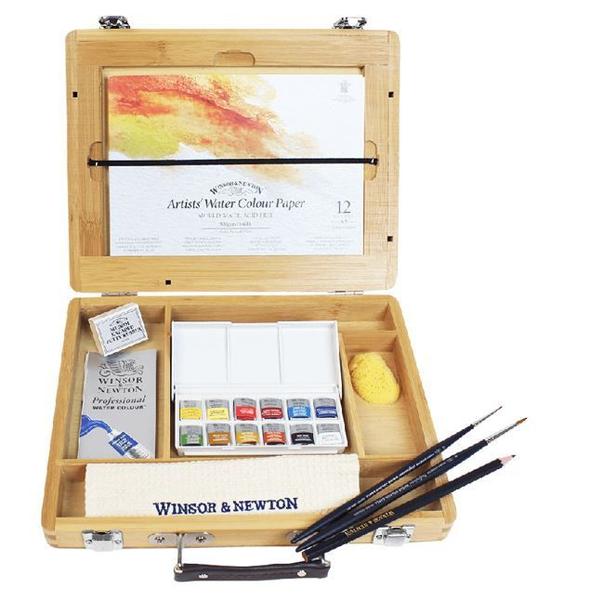 Imagem de Aquarela Winsor & Newton Profissional Pastilha Caixa Madeira