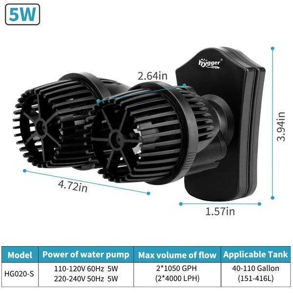 Imagem de Aquarium Wave Maker hygger 2100GPH de cabeça dupla 5W