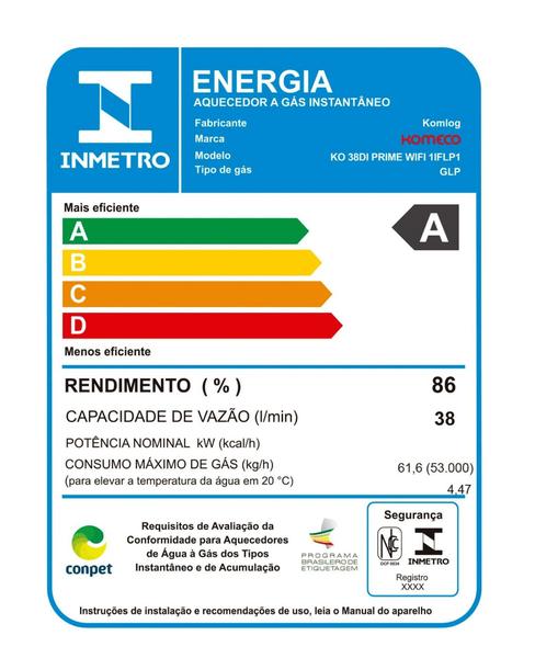 Imagem de Aquecedo De Água A Gás Komeco Ko 38 Di Prime Wifi (Inox) 38 Litros Glp Com Kit