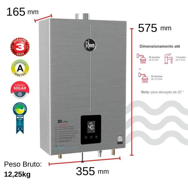 Imagem de Aquecedor 20 litros digital Inox EF Bivolt GN Rheem 