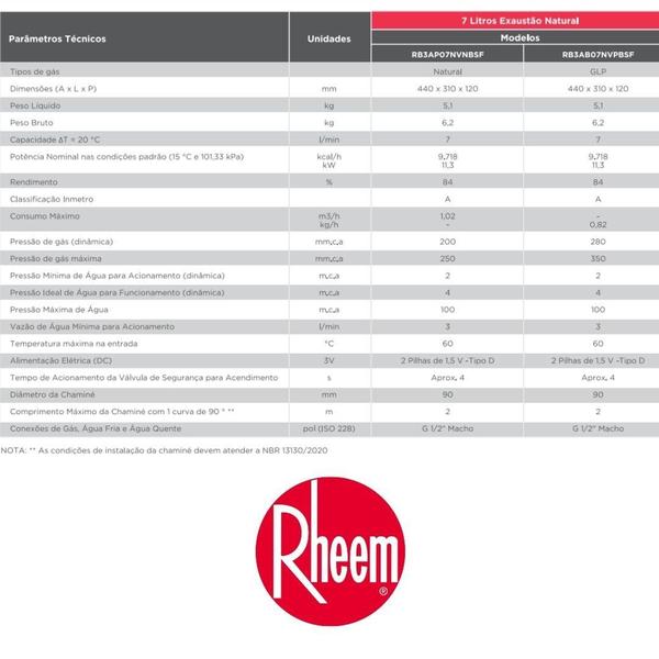 Imagem de Aquecedor 7 litros mecânico com sensor de Fluxo GLP Rheem