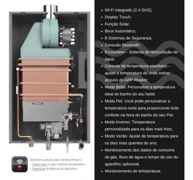 Imagem de Aquecedor a gás 20 Litros Rheem GN + Kit de Instalação + Ducha