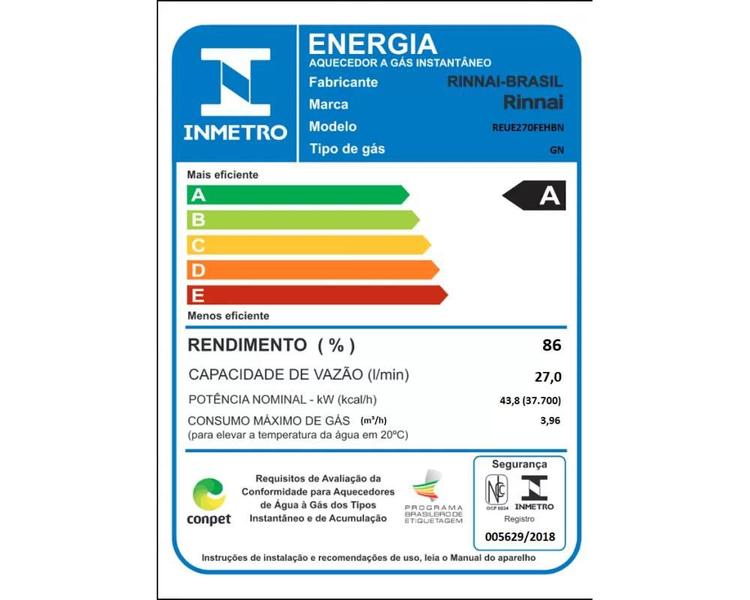 Imagem de Aquecedor A Gás 27 Litros Rinnai E27 Prata Gás Natural (GN)