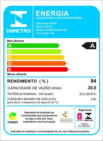 Imagem de Aquecedor a gas linha digital in 20d gn - inova