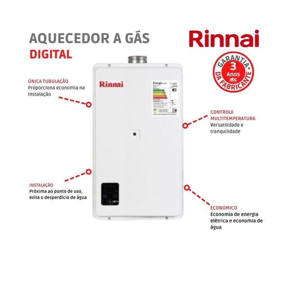 Imagem de Aquecedor a Gás Rinnai GLP 32,5L Branco