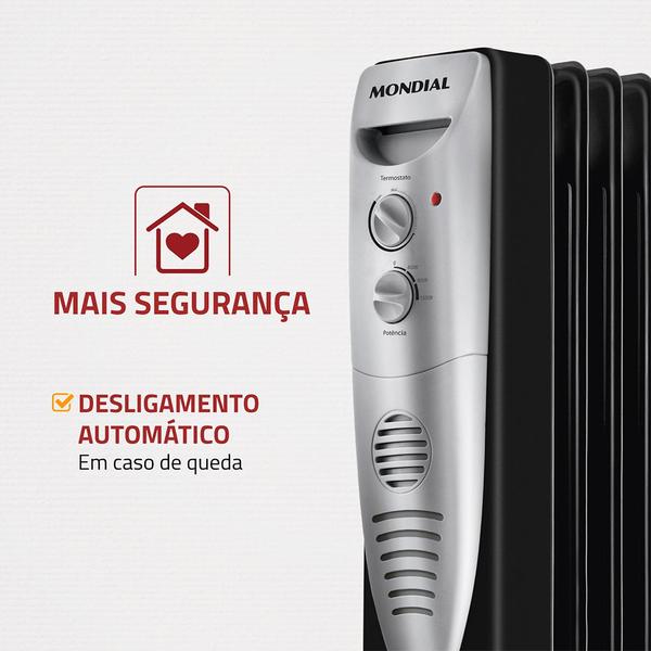 Aquecedor a Óleo Mondial 1500W A-06 Preto/Prata 127V Imagem de Aquecedor a Óleo Mondial 1500W A-06 Preto/Prata 127V
