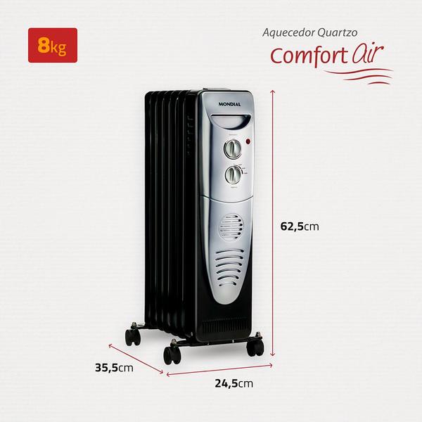 Aquecedor a Óleo Mondial 1500W A-06 Preto/Prata 127V Imagem de Aquecedor a Óleo Mondial 1500W A-06 Preto/Prata 127V