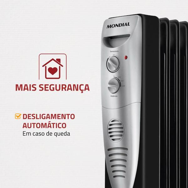 Imagem de Aquecedor a Óleo Mondial A-06 1500W 3 Níveis de Aquecimento Preto/Prata 127V