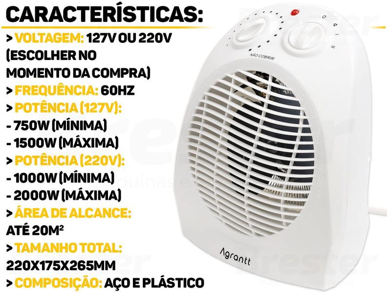 Imagem de Aquecedor Ar Elétrico P/ Ambientes Quarto Portátil Agrantt