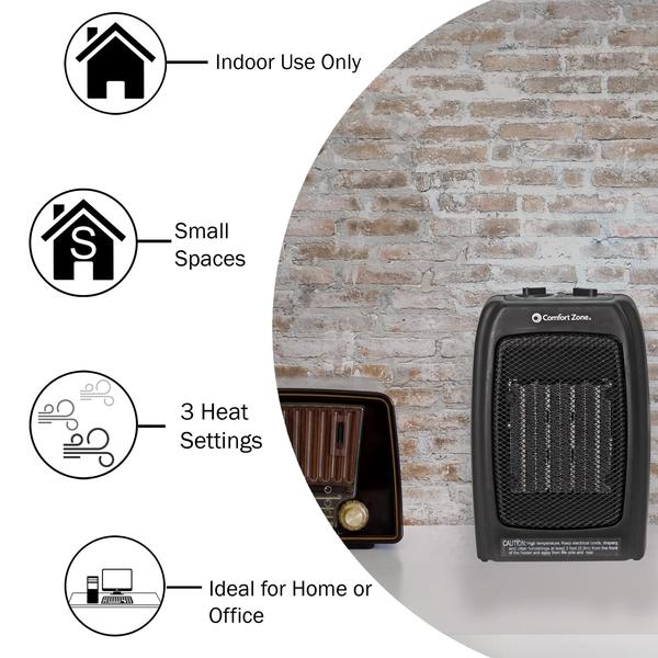 Imagem de Aquecedor Cerâmico Portátil Comfort Zone CZ442E - 1500W - Preto