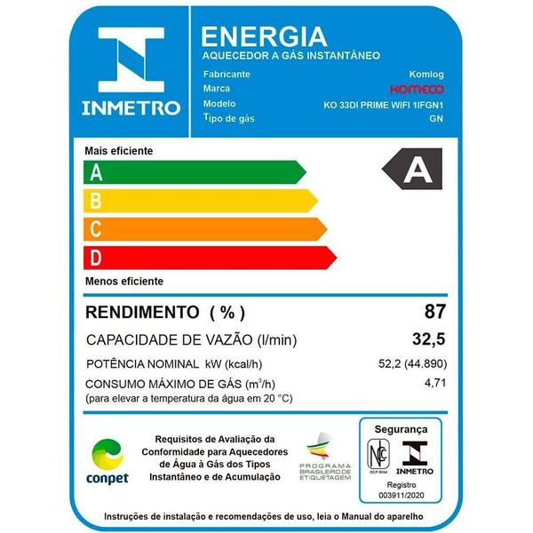 Imagem de Aquecedor De Água A Gás Komeco 32,5 Litros KO 33DI Prime GN (Inox e Wi-fi)