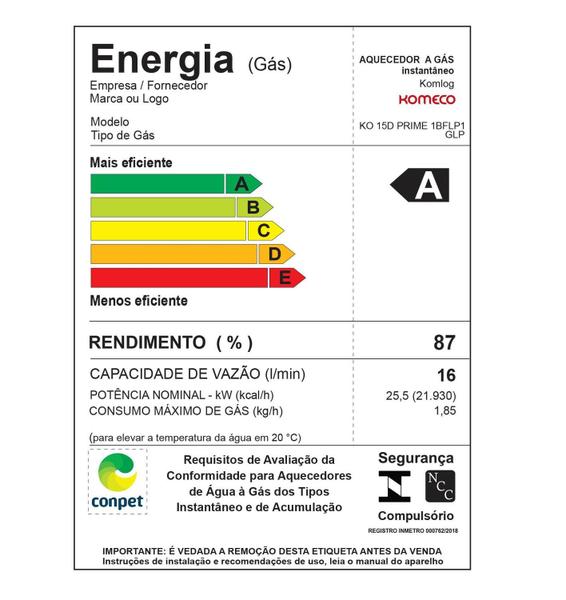 Imagem de Aquecedor De Água A Gás Komeco KO 16 D PRIME GLP 16 Litros Com Módulo Wi-Fi e Kit Ligação