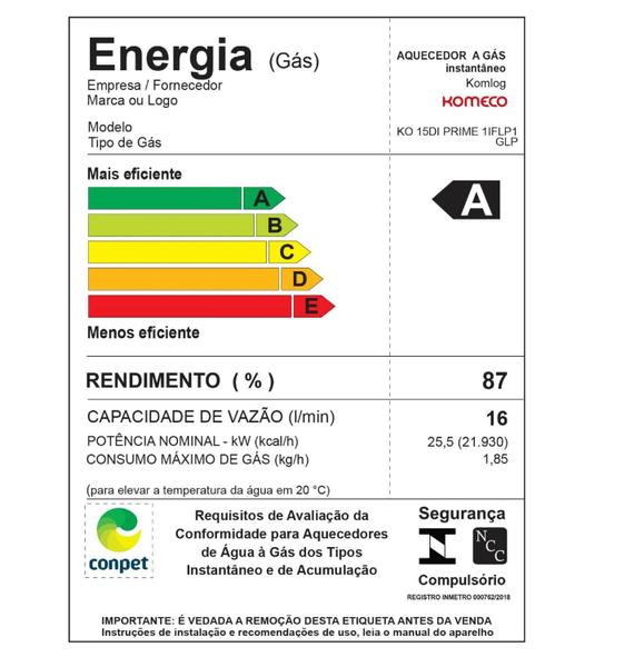 Imagem de Aquecedor De Água A Gás Komeco KO 16 Di Prime ( inox ) 15 Litros - GLP