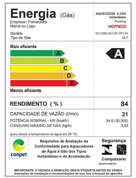 Imagem de Aquecedor De Água A Gás Komeco KO 21 BK Decor (black / Pretro) 21 litros - GLP