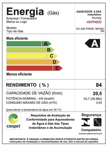 Imagem de Aquecedor De Água A Gás Komeco KO 21 D Prime ( Branco ) 20 litros - GN