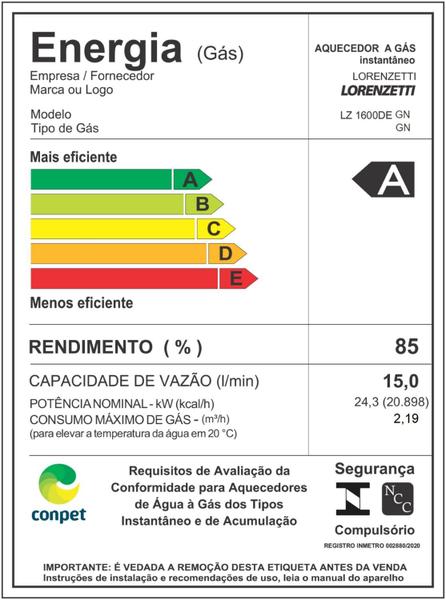 Imagem de Aquecedor De Água A Gás Lorenzetti Lz 1600 De - B (Branco) 15 Litros - GN