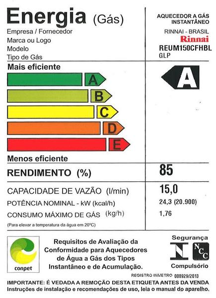 Imagem de Aquecedor de Agua a Gás Mecânico 15L m15 Rinnai GN Branco 2