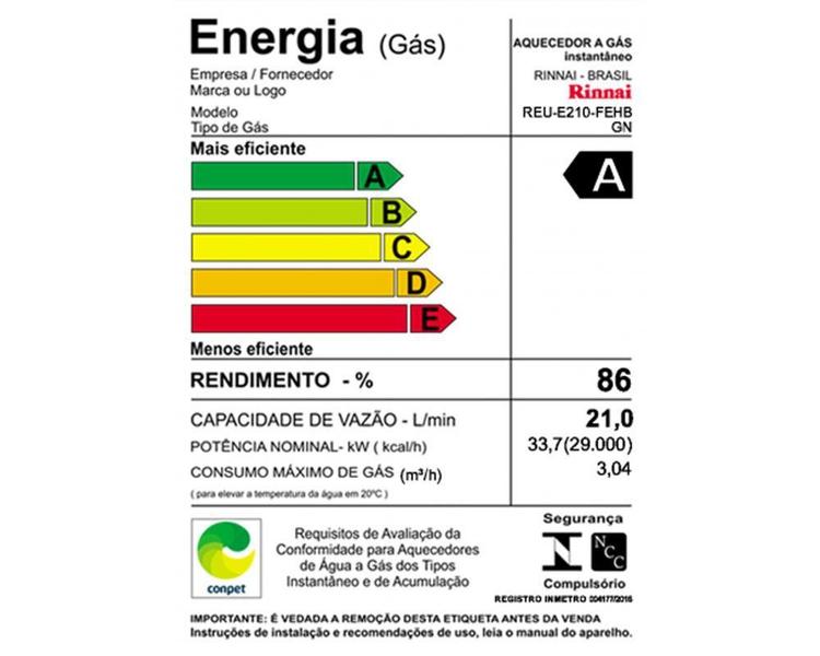 Imagem de Aquecedor De Água Gás Natural Rinnai 21 Litros E21