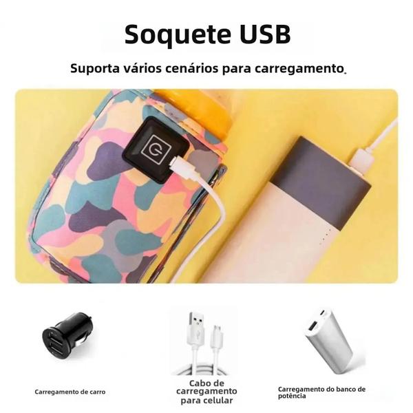 Imagem de Aquecedor de Água para Leite de Bebê USB - Portátil e com Bolsa Térmica para Viagem