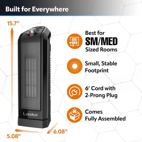 Aquecedor de ambiente Lasko Oscillating Ceramic 1500W 150m² Preto Imagem de Aquecedor de ambiente Lasko Oscillating Ceramic 1500W 150m² Preto
