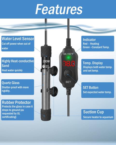 Imagem de Aquecedor de aquário AquaMiracle ajustável 200W submersível