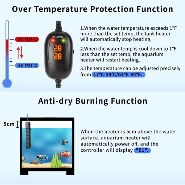 Imagem de Aquecedor de aquário HiTauing 200W submersível para tanque de 75-150L