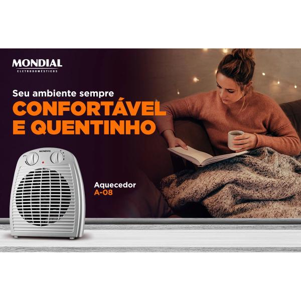 Imagem de Aquecedor de Ar Elétrico Portátil e Leve A-08 Com Termo ventilação 127v 1500w 9660 Mondial