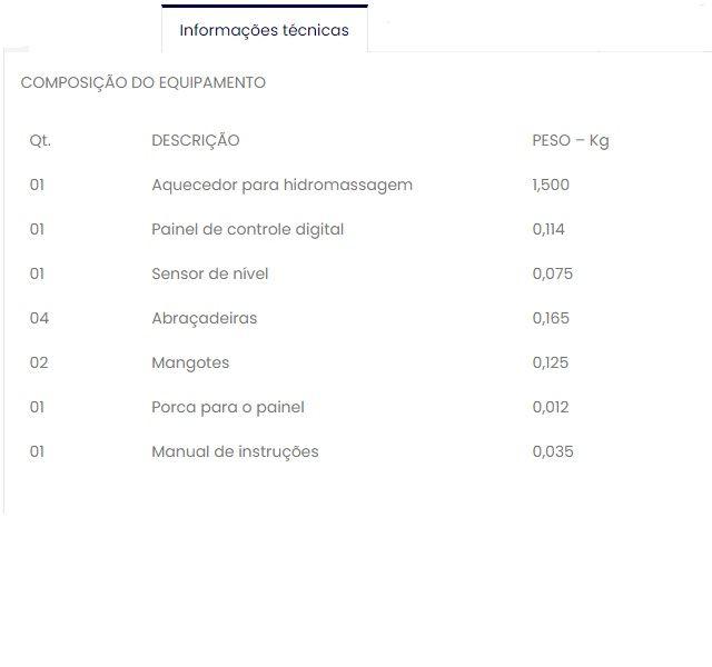 Imagem de Aquecedor de Hidromassagem Banheira Avantime Serial 220V Sinapse