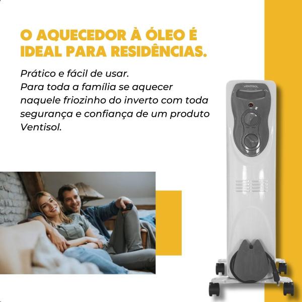 Imagem de Aquecedor Domestico Cinza Óleo AO-02 Controle de Temperatura Baixo Ruído Premium Mín. 700W / Méd. 800W / Máx. 1500W Ventisol