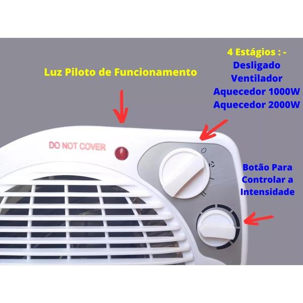 Imagem de Aquecedor Elétrico 220v Portátil 2000w de Quarto e Ambiente Bak BK-AQU220 Branco