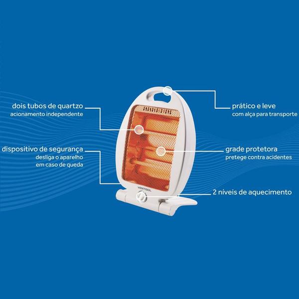 Imagem de Aquecedor Elétrico Quartzo Portátil Ventisol Branco 220V
