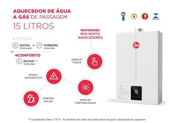 Imagem de Aquecedor Passagem a Gás GLP Digital 12L Rheem