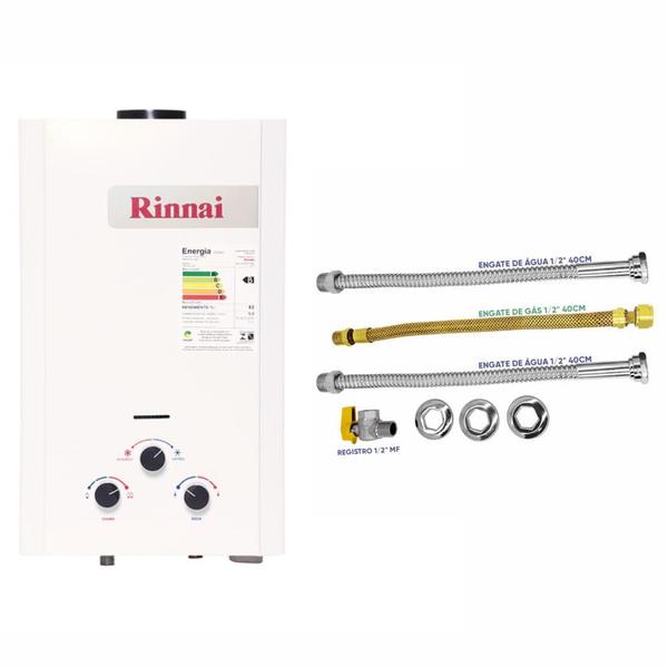 Imagem de Aquecedor Rinnai 11 Litros M110 CFH GLP (Mecânico) + Conjunto Ligação De 40Cm