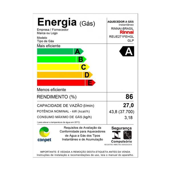 Imagem de Aquecedor Rinnai 27 Litros E27 FEH GLP Prata (Digital) + Conjunto Ligação de 40cm