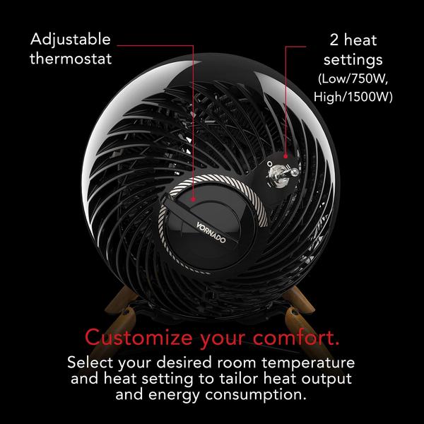 Imagem de Aquecedor Vornado Glide Vortex Whole Room 2 Heat Settings preto