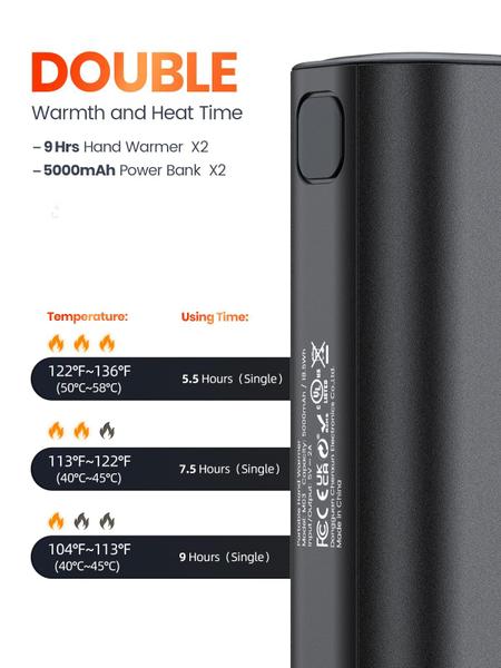 Imagem de Aquecedores de mãos Warmco M02 Recarregáveis 10000mAh USB-C Power Bank