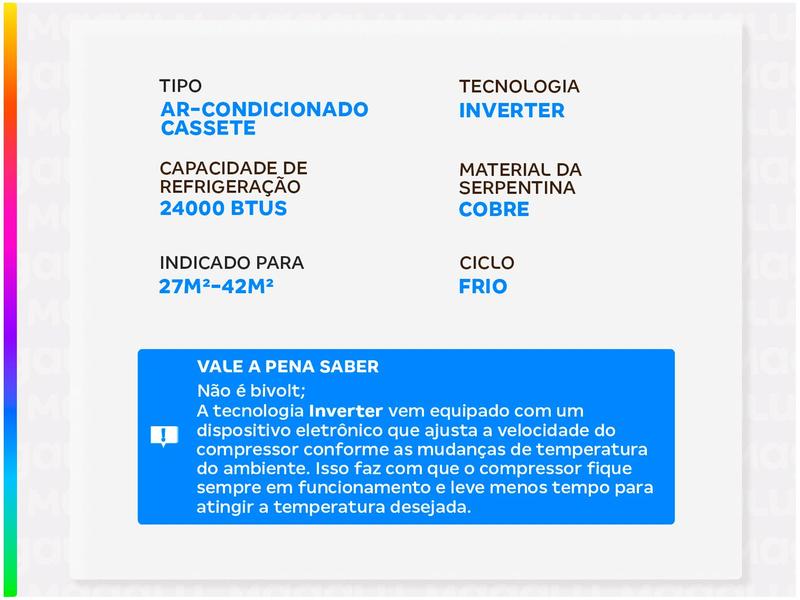 Imagem de Ar-condicionado Cassete 24.000 BTUs Gree Inverter Frio Compact G-Prime