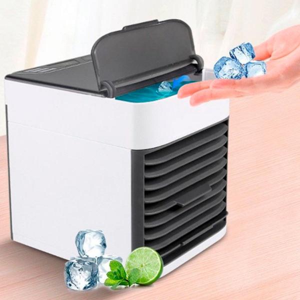 Ar condicionado pessoal mini USB portátil com ventilador e luz LED para escritórios - BIVOLT Imagem de Ar condicionado pessoal mini USB portátil com ventilador e luz LED para escritórios