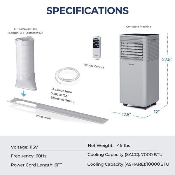 Imagem de Ar condicionado portátil COSTWAY 10000BTU para 32m² com controle remoto