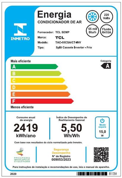 Imagem de Ar-Condicionado Split Cassete 4 Vias Inverter TCL 55.000 BTUs Só Frio 220V Monofásico