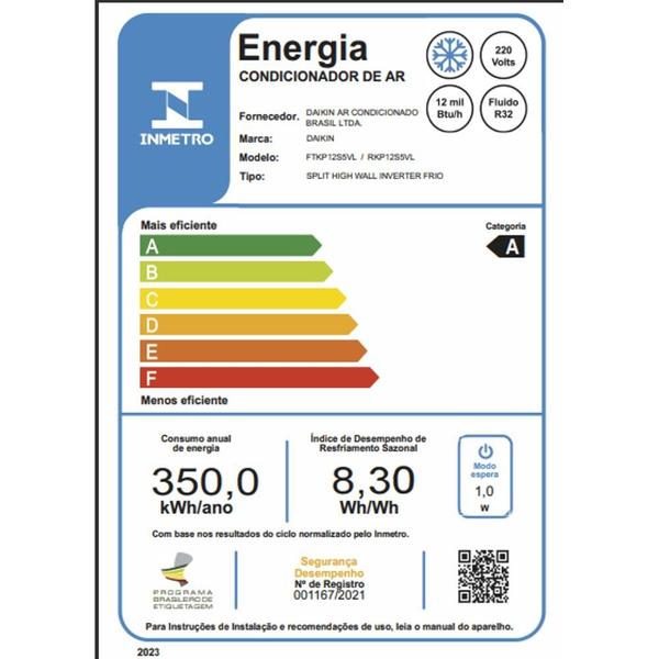 Imagem de Ar Condicionado Split Hi Wall Inverter Daikin EcoSwing Gold 12.000 Btus R-32 Frio 220v