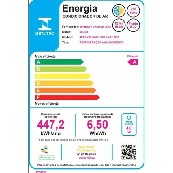 Imagem de Ar Condicionado Split Hi Wall Inverter Midea Xtreme Save Connect 12.000 Btus Quente e Frio 220v R-32