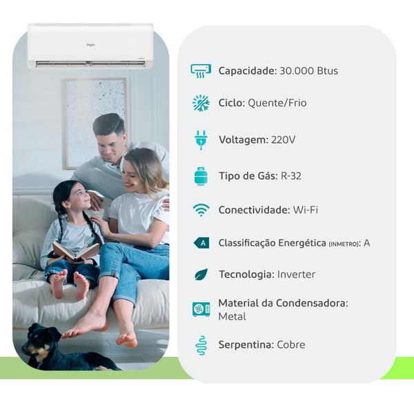 Ar Condicionado Split Hw Inverter Eco II Wifi Elgin 30000 Btus R-32 Quente/frio 220V Monofásico 45HJQI30C2WB Imagem de Ar Condicionado Split Hw Inverter Eco II Wifi Elgin 30000 Btus R-32 Quente/frio 220V Monofásico 45HJQI30C2WB