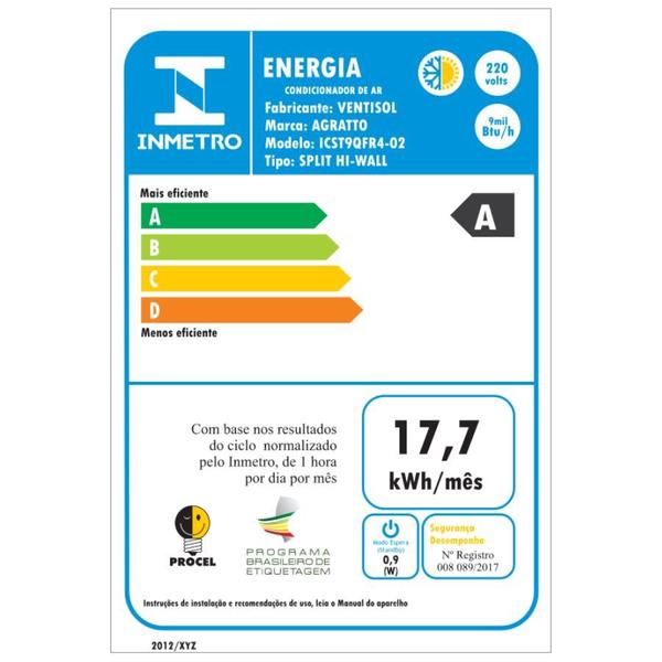 Imagem de Ar Condicionado Split Neo Inverter Agratto - 220V - 9000 BTUs