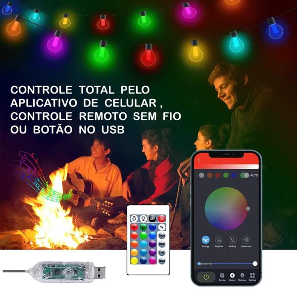aral 6m USB 20 LEDs Bolinha Efeito RGBW Controle Por Som, Remoto APP TB1871 - Lucky Imagem de aral 6m USB 20 LEDs Bolinha Efeito RGBW Controle Por Som, Remoto APP TB1871