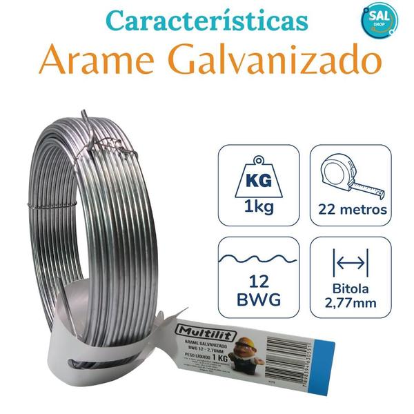 Imagem de Arame Galvanizado Liso Grosso Nº12 Bwg 12 Fio 2,77mm 1kg Para Cercas artesanato construção plantações e industrias